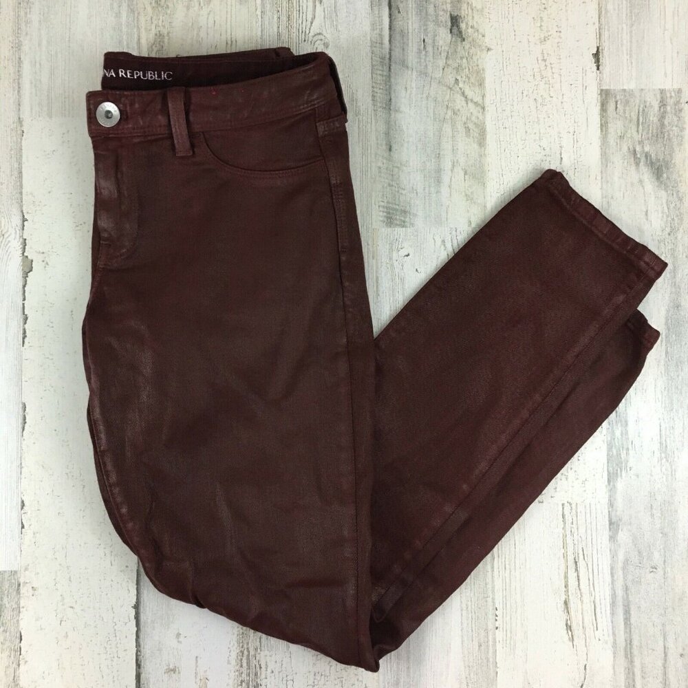 Banana Republic Skinny Coated Jeans Red Oxblood Womens Sz 27